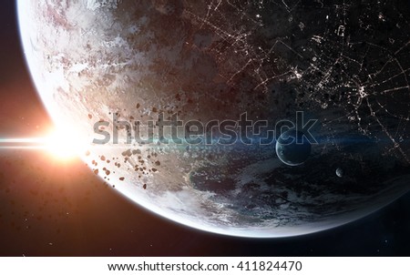 Abstract scientific background - glowing planet in space, nebula and stars. Elements of this image furnished by NASA 