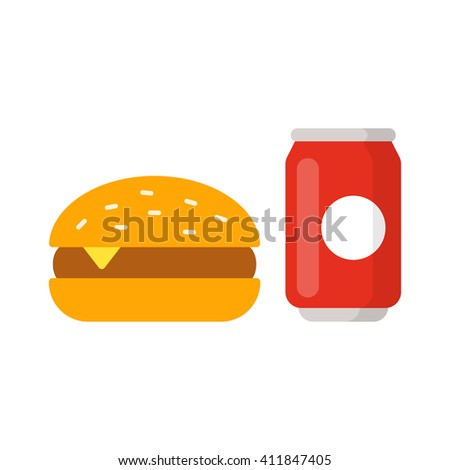 Soda and burger icon flat vector illustration on white background. 