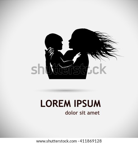silhouette of mother and child. Vector