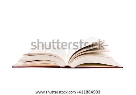 Open book isolated white background Royalty-Free Stock Photo #411884503