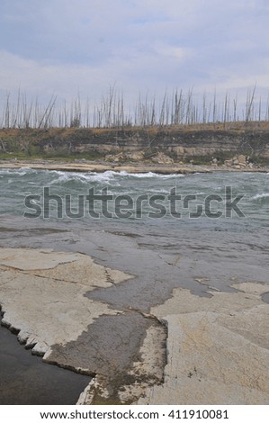 The rapids on the river. Summer landscape with rapids on the river Fish on the Taimyr Peninsula in Russia.