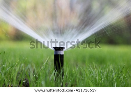 sprinkler of automatic watering Royalty-Free Stock Photo #411918619