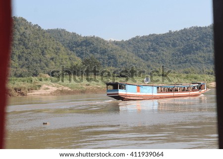 
View from the boat to Luang Prabang .,
Central Pier overlooking the Mekong River, Luang Prabang .