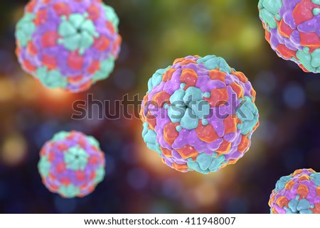 Human Parechoviruses, 3D illustration. Parechoviruses cause respiratory, gastrointestinal infections and are associated with brain damage and developmental disorders in neonates