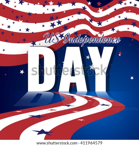 US Independence Day abstract background with American flag and reflection. Stock vector.