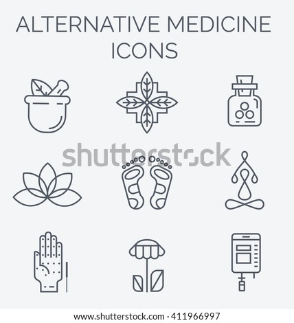 Colorblock Alternative Medicine icons. IV Vitamin Therapy, Anti-Aging, Wellness, Ayurveda, Chinese Medicine. Holistic centre. Royalty-Free Stock Photo #411966997