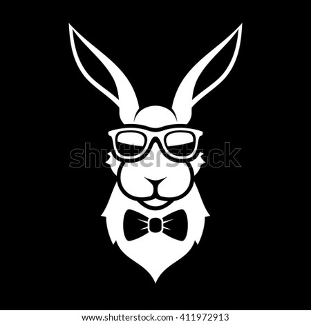 Fashion Portrait of Hipster Bunny. Rabbit in Glasses and Bow Tie Logo Sign. Vector