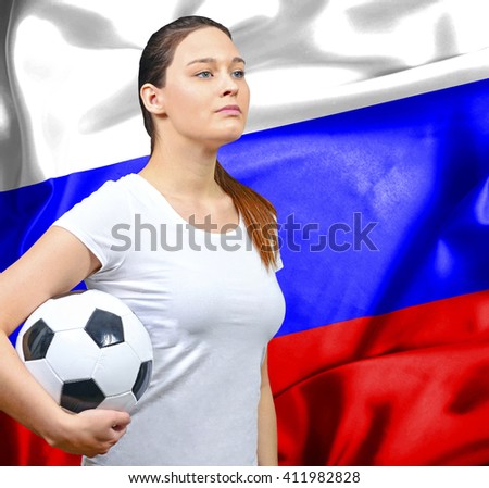Proud woman football fan of Russia