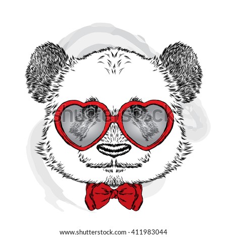 Funny panda glasses Heart. Vector illustration.