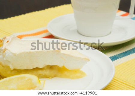 Lemon Meringue pie on white plate