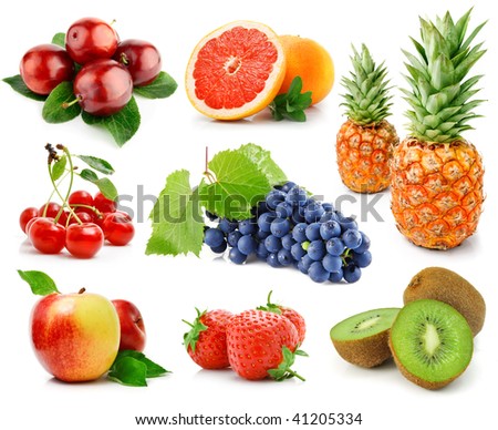 set of fruits and berries isolated on white background