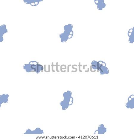 Modern kids soft colored seamless pattern with car. Hand drawn graphic with tender cute minimalistic scandinavian cartoon elements isolated on white background