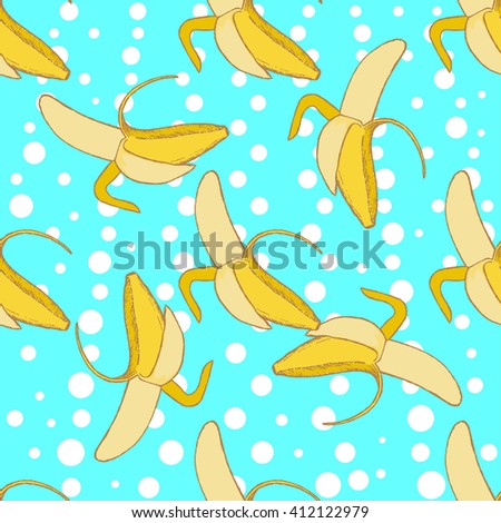Hand drawn image of banana fruit. Vector bananas seamless pattern.