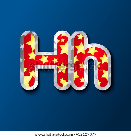 The Letter H with stars. Capital and lower case. Glossy and paper effect. Isolated letters on blue background. Vector Illustration  