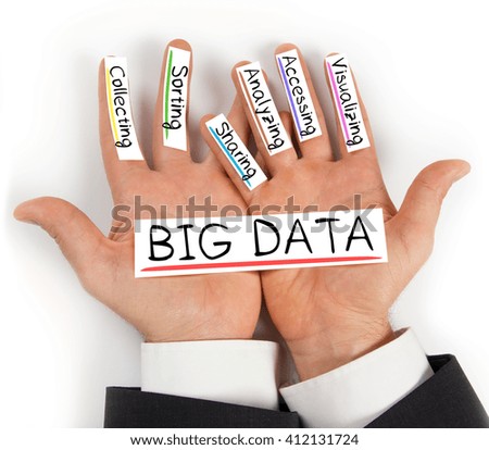 Photo of hands holding paper cards with BIG DATA concept words