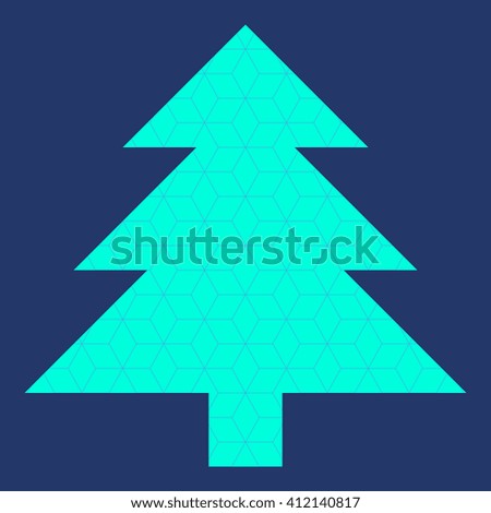 Christmas tree geometric pattern on a blue background. New year card, vector. Happy new year and merry Christmas.