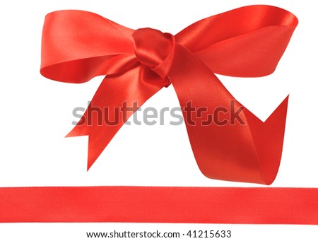  red ribbon and red bow on white background