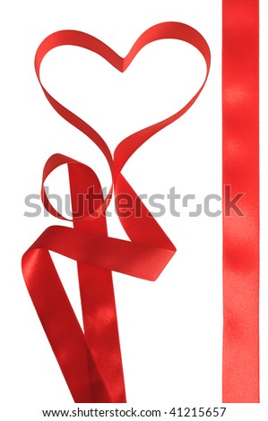  red ribbon and red bow on white background