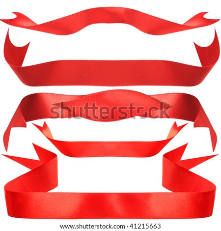 Red ribbon and red bow on white background