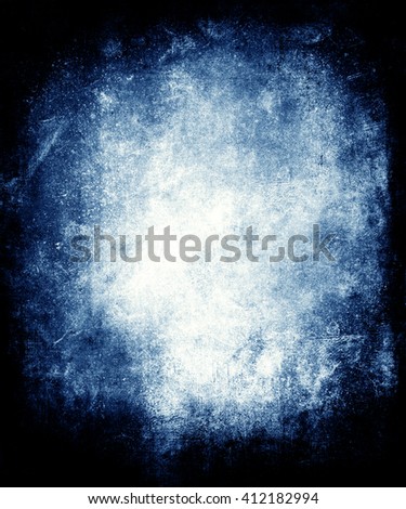 Vintage grunge scary, abstract blue background with faded central area for your text or picture