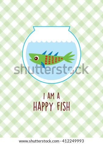 I am a happy fish vector illustration. Happy fish graphic in a water pot with colorful background. Fish cartoon with smile in a water pot.