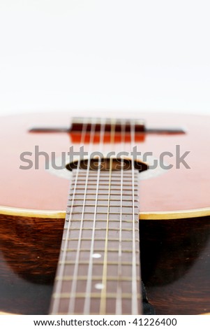 Guitar perspective over white background. Isolated image