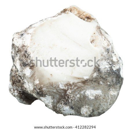macro shooting of natural mineral stone - raw cacholong (kacholong, milky white opal) gemstone isolated on white background