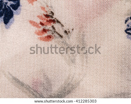 textile background - silk fabric with floral ornament with satin weave pattern of threads close up