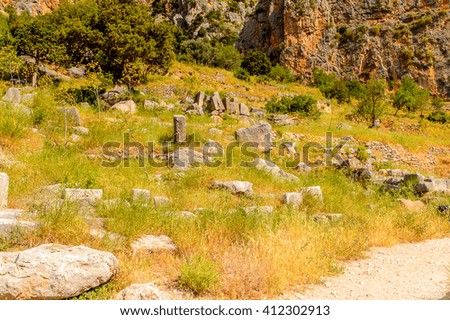 Delphi, an archaeological site in Greece, at the Mount Parnassus. Delphi is famous by the oracle at the sanctuary dedicated to Apollo. UNESCO World heritage