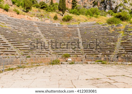Amphitheater in  Delphi, an archaeological site in Greece, at the Mount Parnassus. Delphi is famous by the oracle at the sanctuary dedicated to Apollo. UNESCO World heritage
