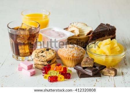 Selection of food high in sugar Royalty-Free Stock Photo #412320808