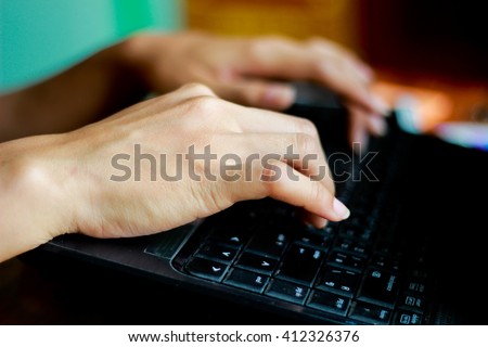 Print notebook by hand Blur Background, hand, keyboard, leptop