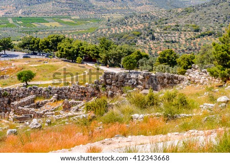 Mycenae, center of Greek civilization, Peloponnese, Greece. Mycenae is a famous archaeological site in Greece. UNESCO World Heritage Site