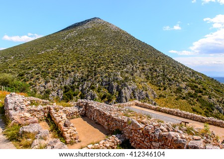 Ancient ruins of Mycenae, center of Greek civilization, Peloponnese, Greece. Mycenae is a famous archaeological site in Greece. UNESCO World Heritage Site