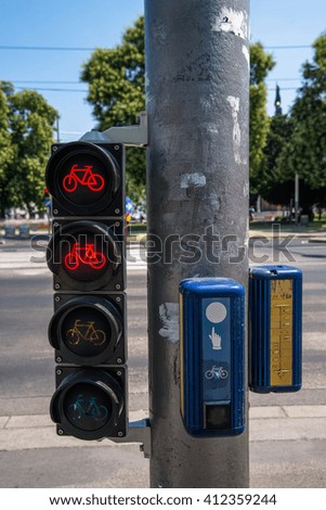 Bicycle infrastructure, traffic light on bicycle lane.