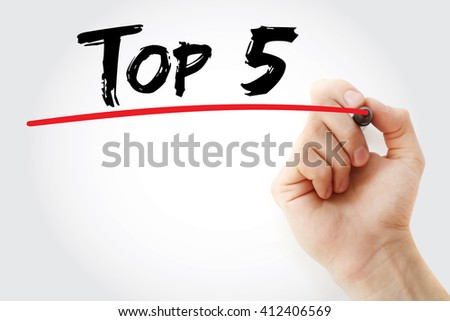 Hand writing Top 5 with marker, business concept background Royalty-Free Stock Photo #412406569