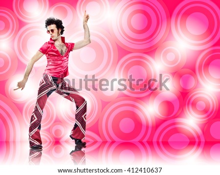1970s vintage man dance with pink background