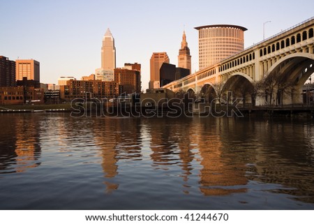 Downtown Cleveland, Ohio at sunset.