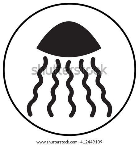 White silhouette of jellyfish on black background. Vector stylized image