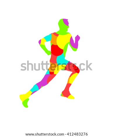 Bright colorful jogger silhouette. Isolated runner icon on white background