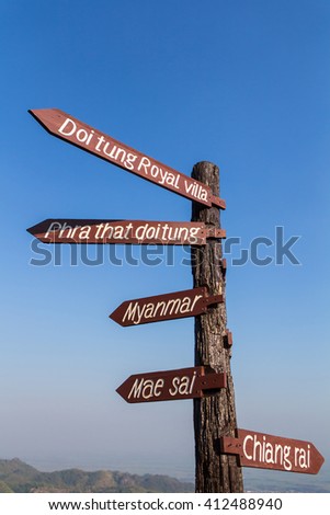 Guidepost use to point the direction of many place."Myanmar" is the country near Thailand. "Other names" are the tourist attraction in Thailand