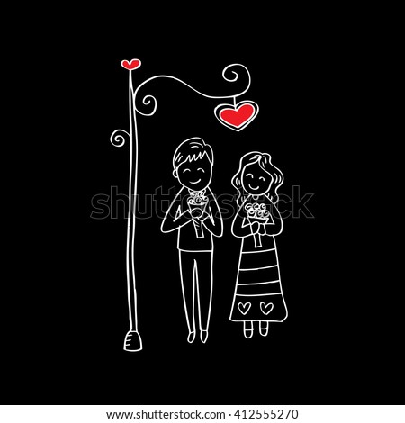 Romantic Couple. Hand drawing illustration.