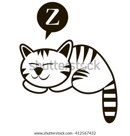 Funny outline sleeping cat. Can be use for label, sticker, poster and design elements.