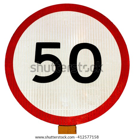 50 speed limit signs isolated on white background 