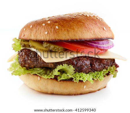 Classic cheeseburger isolated on white background