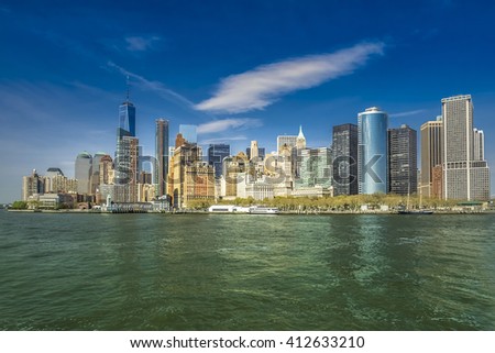 Panorama View of lower Manhattan cityscape, New York City, USA