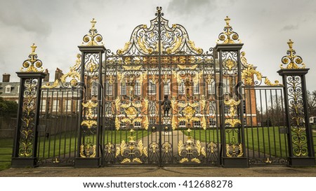 
The gates of Kensington Palace in Hyde Park  in London, England