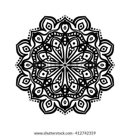 Mandala. Ethnic decorative elements. Hand drawn background. Islam, Arabic, Indian, ottoman motifs. Vintage decorative elements. Oriental pattern. Monochrome contour mandala. Zentangle.