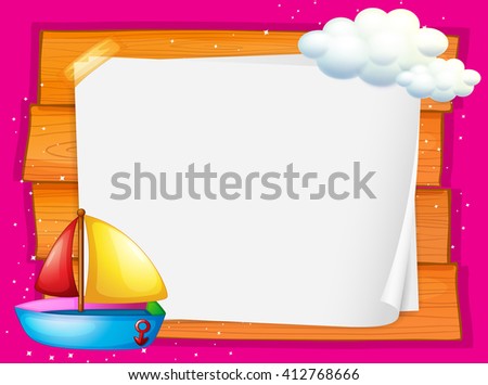 Border design with boat and clouds illustration