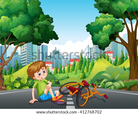 Boy falling off the bike on the street illustration